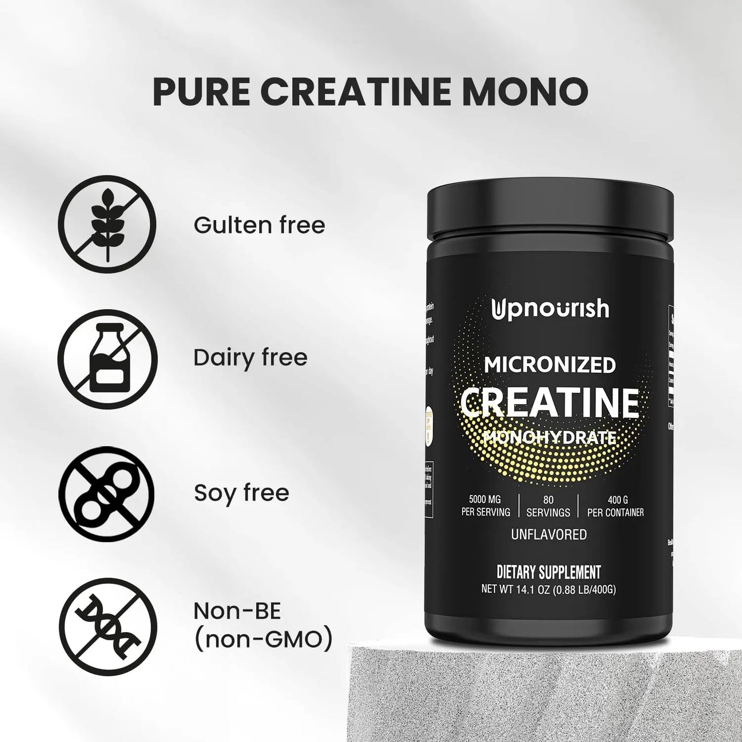 UpNourish Micronized Creatine Monohydrate Powder 400 G - Unflavored Vegan for Pre Workout, Muscle Building Pure Women and Men Instantized Supplement, 80 Servings 14.1096 Ounce - Maple Wellness Supplements