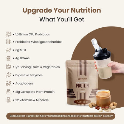 UpNourish Peanut Butter Vegan Protein Powder 54 Superfoods Powder,1.5 Billion CFU Probiotics 21g Plant Based Protein,No Sugar No Dairy No GMO Dairy Free,Meal Replacement Shake Keto-Friendly Low-Carb Diet,15 Servings - Maple Wellness Supplements