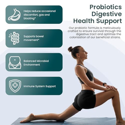 UpNourish Probiotics - 200 Billion CFUs, 15 Strains, Prebiotics & Enzymes - 60 Vegan Cap - Maple Wellness Supplements