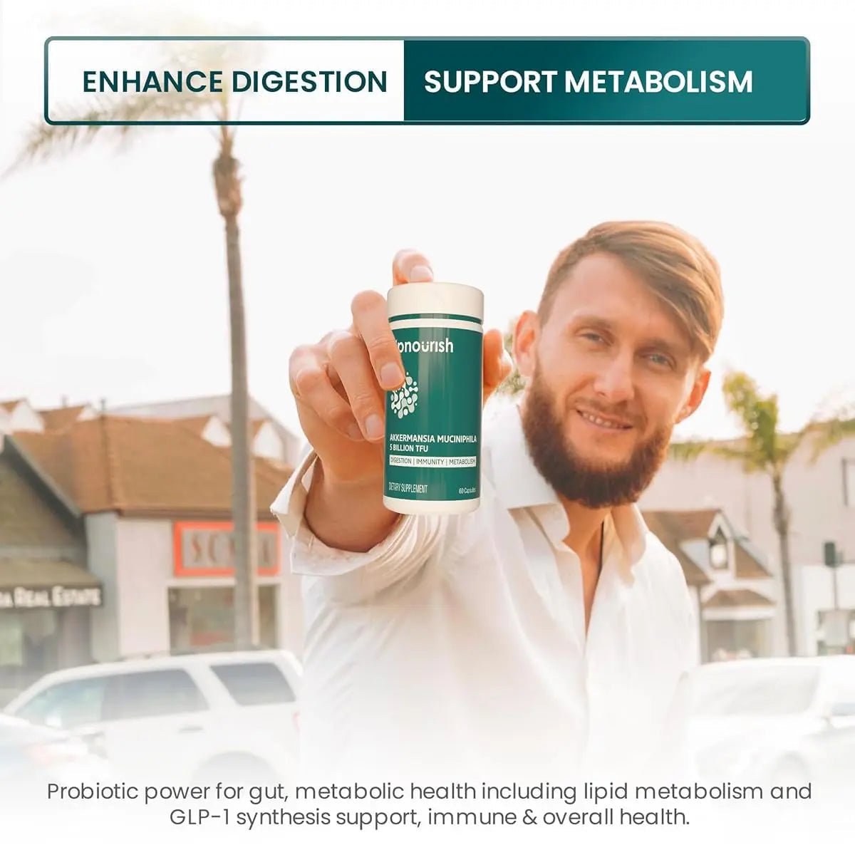 UpNourish Probiotics for GLP-1 Support, 5 Billion TFU Akkermansia Muciniphila for Digestive Health, Leaky Gut, Immunity and Metabolic Health, Prebiotics and Probiotics for Women and Men, 60 Capsules - Maple Wellness Supplements