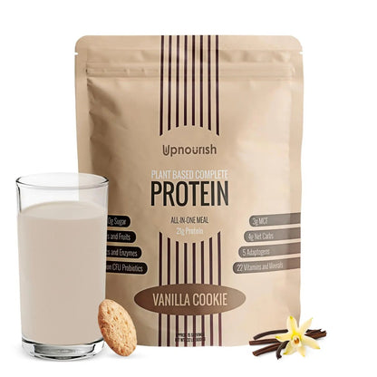 UpNourish Vanilla Cookie Vegan Protein Powder 54 Superfoods Powder,1.5 Billion CFU Probiotics 21g Plant Based Protein,No Sugar No Dairy No GMO Dairy Free,Meal Replacement Shake Keto-Friendly Low-Carb Diet,15 Servings - Maple Wellness Supplements