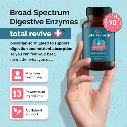 UpWellness Total Revive+ Digestive Enzymes - Broad-Spectrum Enzymes for Digestive Health - Supports Gut Health and Nutrient Absorption - Maple Wellness Supplements