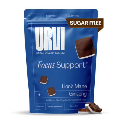 URVI 1500mg Lion's Mane Gummies with Ginseng, Folate 5-MTHF, B12 & Iodine – Focus Nootropic Brain Supplement Boosts Memory, Focus & Energy – Sugar-Free – Cola Flavor – 60 Count - Maple Wellness Supplements