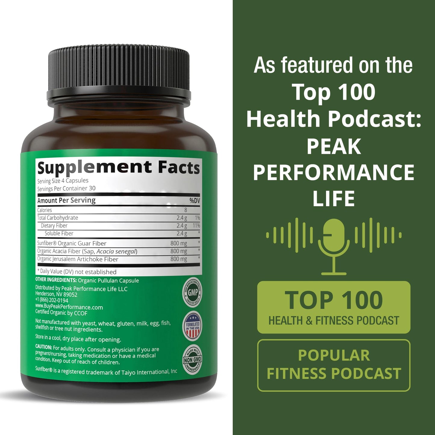USDA Organic 3-in-1 Prebiotic Fiber - Vegan Capsules for Gut, Digestive Health. Raw Whole Food Plant Based Prebiotics Pills Supplement with Inulin (Jerusalem Artichoke), Acacia Fibers, SunFiber - Maple Wellness Supplements