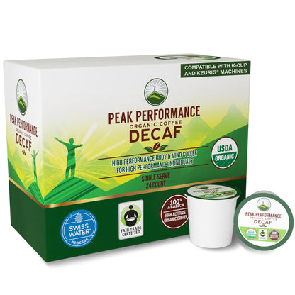 USDA Organic Decaf Coffee Pods - Compatible with K-Cup and Keurig Machines - High Altitude Decaf Coffee - Fair Trade Beans Medium Roast Single Serve Decaffeinated 24 Count Recyclable Cups - Maple Wellness Supplements