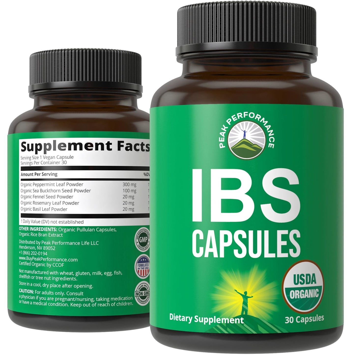 USDA Organic IBS Capsules for Relief, Ingestion, Bloating, Gas. Irritable Bowel Supplement with 5 Handpicked Organic Ingredients. Peppermint Oil, Sea Buckthorn, Fennel Seed, Rosemary Leaf, Basil Leaf - Maple Wellness Supplements
