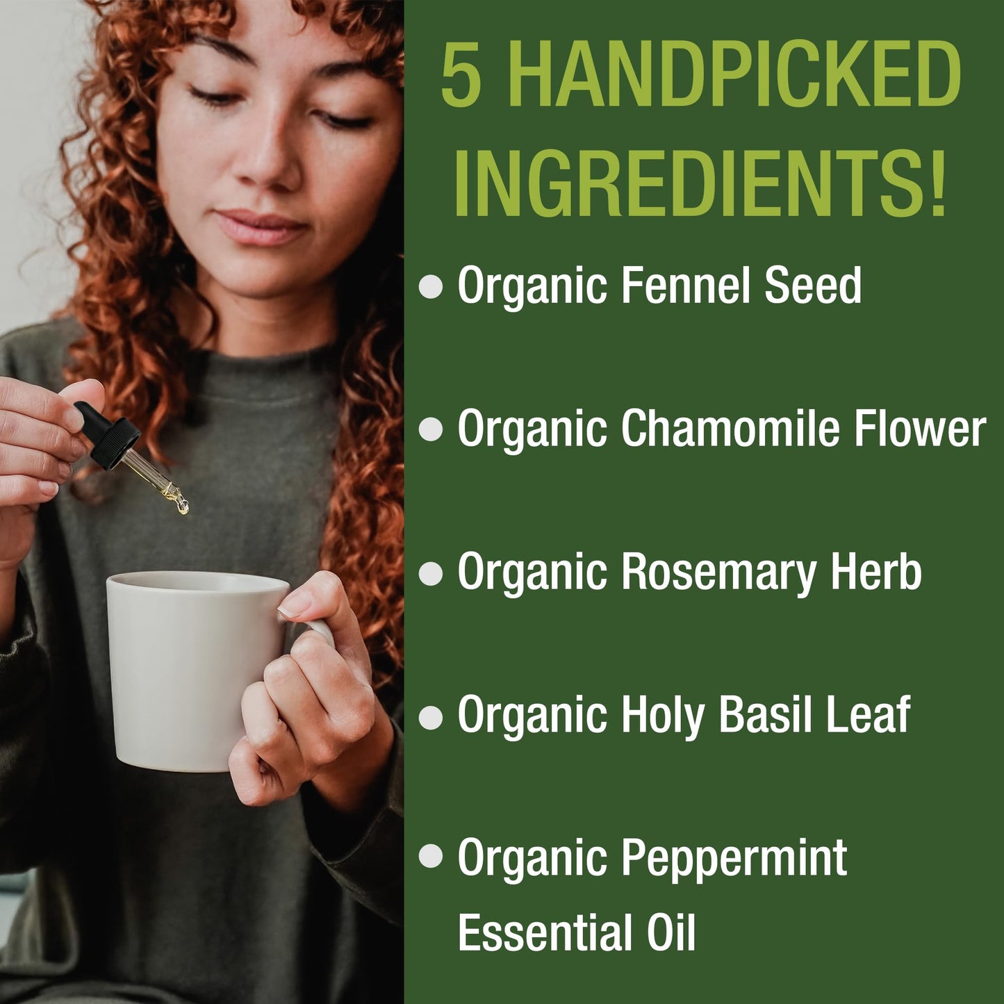 USDA Organic IBS Relief 5-in-1 Liquid Drops. for Ingestion, Bloating, Gas. Irritable Bowel Supplement with 5 Organic Ingredients. Peppermint Oil, Fennel Seed, Chamomile Flower, Rosemary, Holy Basil - Maple Wellness Supplements