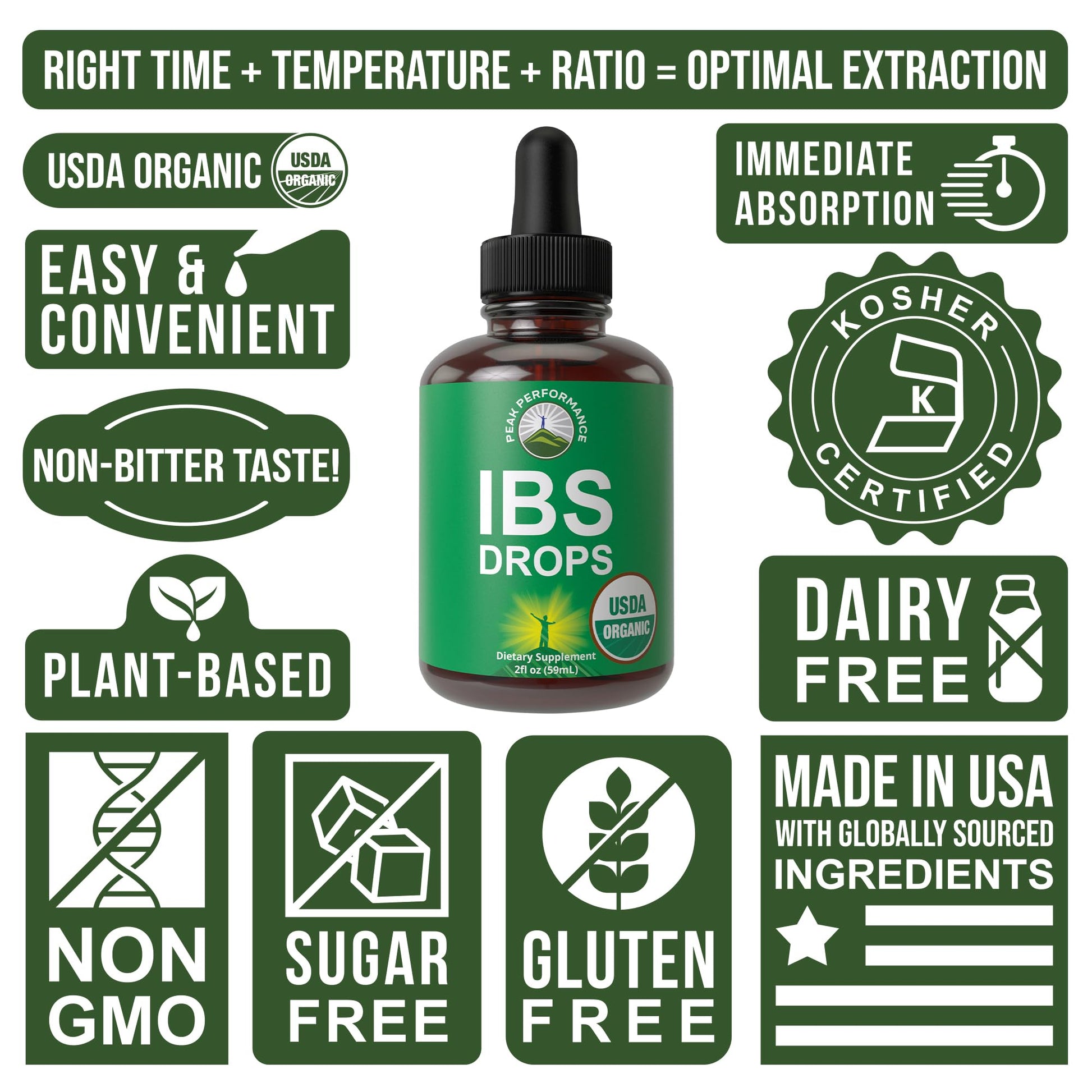 USDA Organic IBS Relief 5-in-1 Liquid Drops. for Ingestion, Bloating, Gas. Irritable Bowel Supplement with 5 Organic Ingredients. Peppermint Oil, Fennel Seed, Chamomile Flower, Rosemary, Holy Basil - Maple Wellness Supplements
