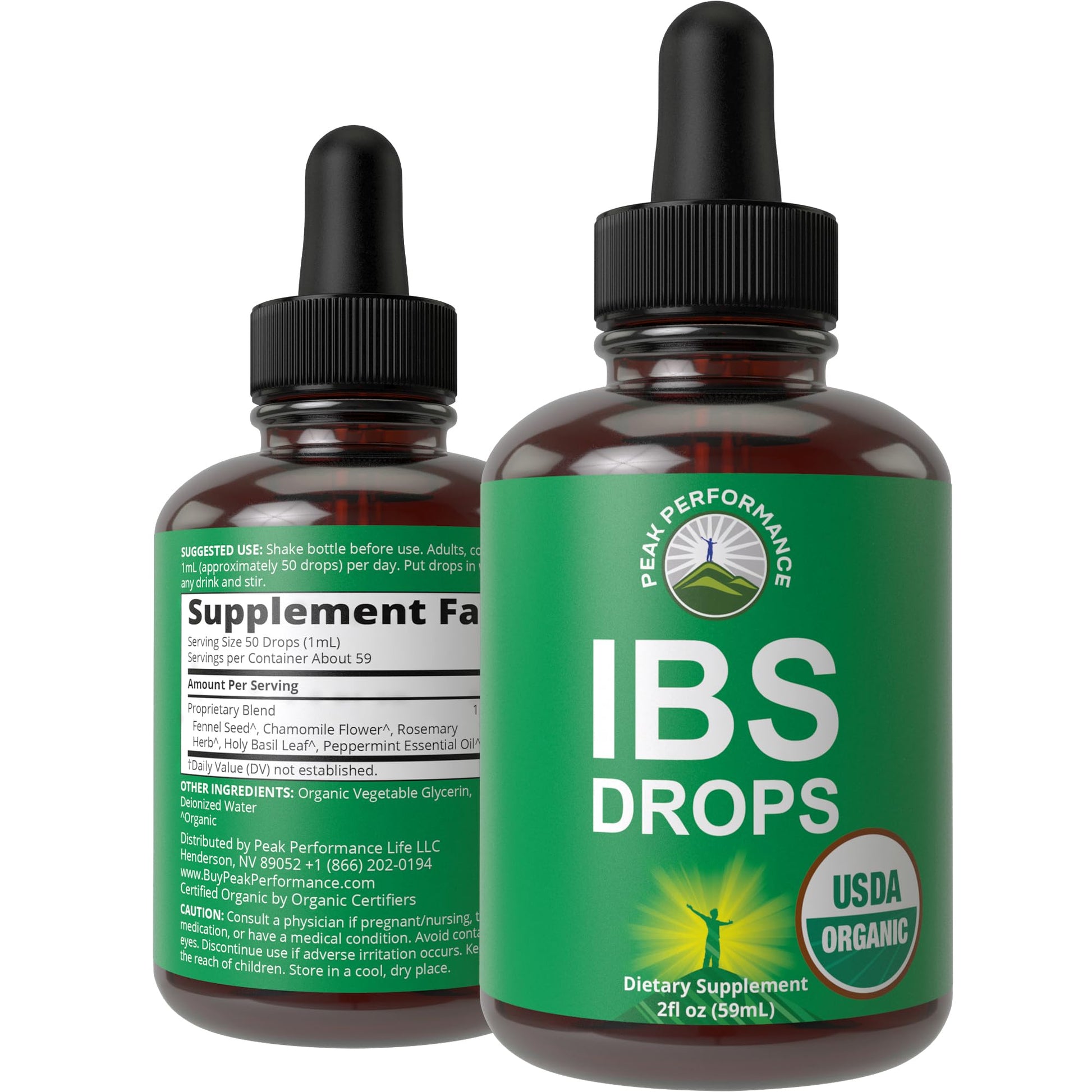USDA Organic IBS Relief 5-in-1 Liquid Drops. for Ingestion, Bloating, Gas. Irritable Bowel Supplement with 5 Organic Ingredients. Peppermint Oil, Fennel Seed, Chamomile Flower, Rosemary, Holy Basil - Maple Wellness Supplements