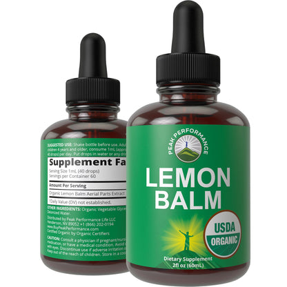 USDA Organic Lemon Balm Tincture. Liquid Organic Lemon Balm Oil Drops Supplement for Relaxation, Calm, Digestion. Vegan Leaf Extract. Zero Sugar, Gluten Free Supplements for Women and Men - Maple Wellness Supplements