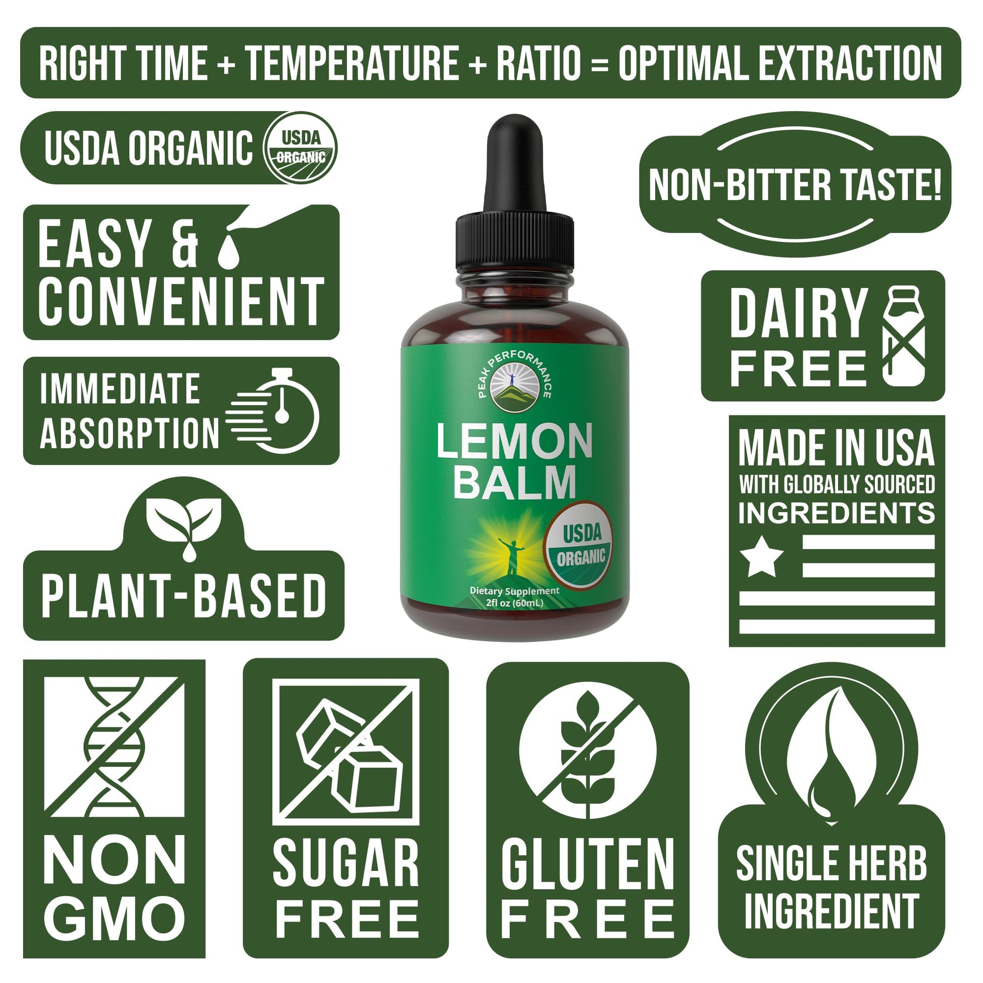 USDA Organic Lemon Balm Tincture. Liquid Organic Lemon Balm Oil Drops Supplement for Relaxation, Calm, Digestion. Vegan Leaf Extract. Zero Sugar, Gluten Free Supplements for Women and Men - Maple Wellness Supplements