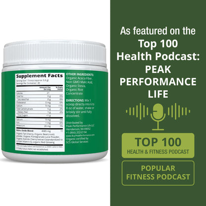 USDA Organic Plant Based Nitric Oxide Booster Powder Supplement for Men & Women. Caffeine Free Supplements 5 Top Organic Ingredients. Beet Root, Tart Cherry, Acerola Cherry, Pomegranate, Red Ginseng - Maple Wellness Supplements