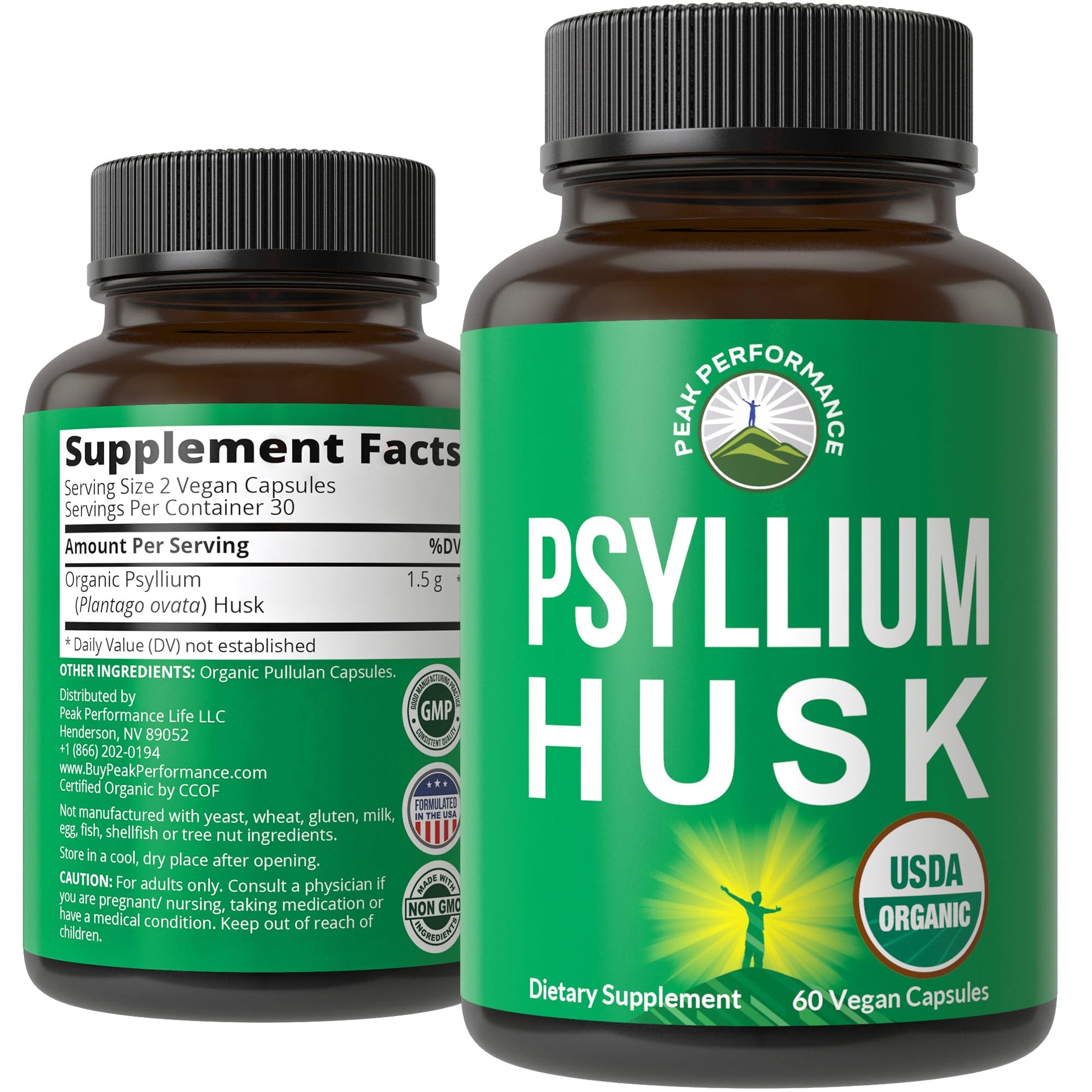 USDA Organic Psyllium Husk Vegan Capsules Made with Organic Psyllium Husk Seed. Fiber Supplement for Gut. Digestive Prebiotics. Pills for Digestion, Roughage Without Bloating. Tablets - Maple Wellness Supplements