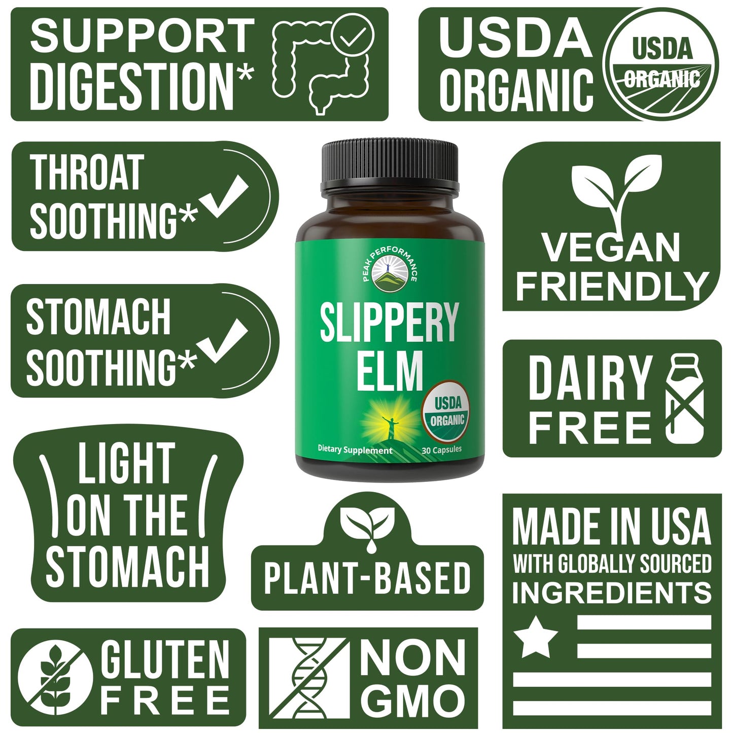 USDA Organic Slippery Elm for Women & Men. Vegan Capsules with Micronized Slippery Elm Bark Powder for Digestion, Bloating Relief, & Gut Lining. Natural Mucilage That Soothes The Throat & Airways - Maple Wellness Supplements