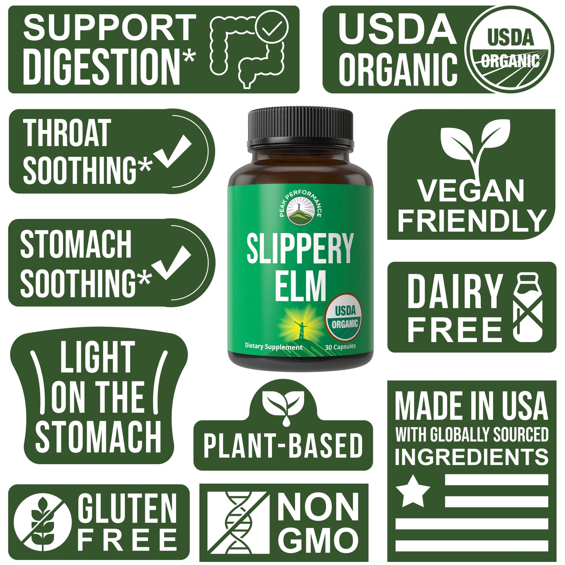 USDA Organic Slippery Elm for Women & Men. Vegan Capsules with Micronized Slippery Elm Bark Powder for Digestion, Bloating Relief, & Gut Lining. Natural Mucilage That Soothes The Throat & Airways - Maple Wellness Supplements