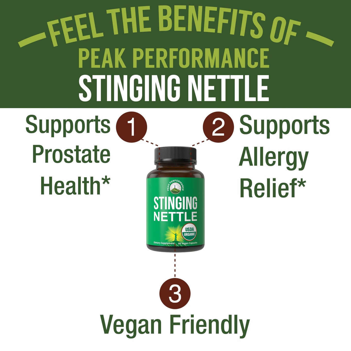 USDA Organic Stinging Nettle Vegan Capsules Made with Stinging Nettle Leaf Powder for Prostate, Hair Growth, Allergy. Better Than Root or Seed Extract. Plant Based Herb Supplement Tablets, 60 Pills - Maple Wellness Supplements