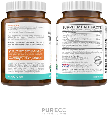 USDA Organic Turmeric Curcumin with Black Pepper and Ginger (2 Month Supply) - Maple Wellness Supplements