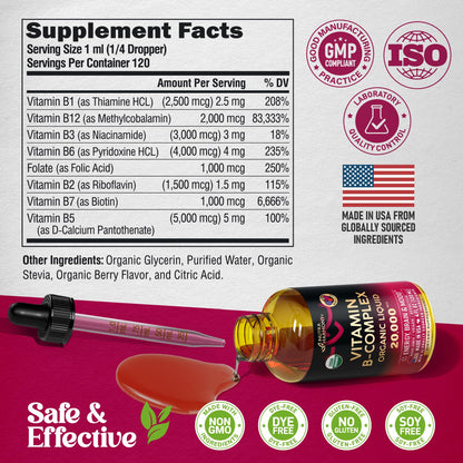 USDA Organic Vitamin B-Complex B5 Pantothenic Acid | B12 Methylcobalamin | B1 Thiamine | B6 Pyridoxine | B7 Biotin | B9 Folic | B3 Niacinamide - Maple Wellness Supplements