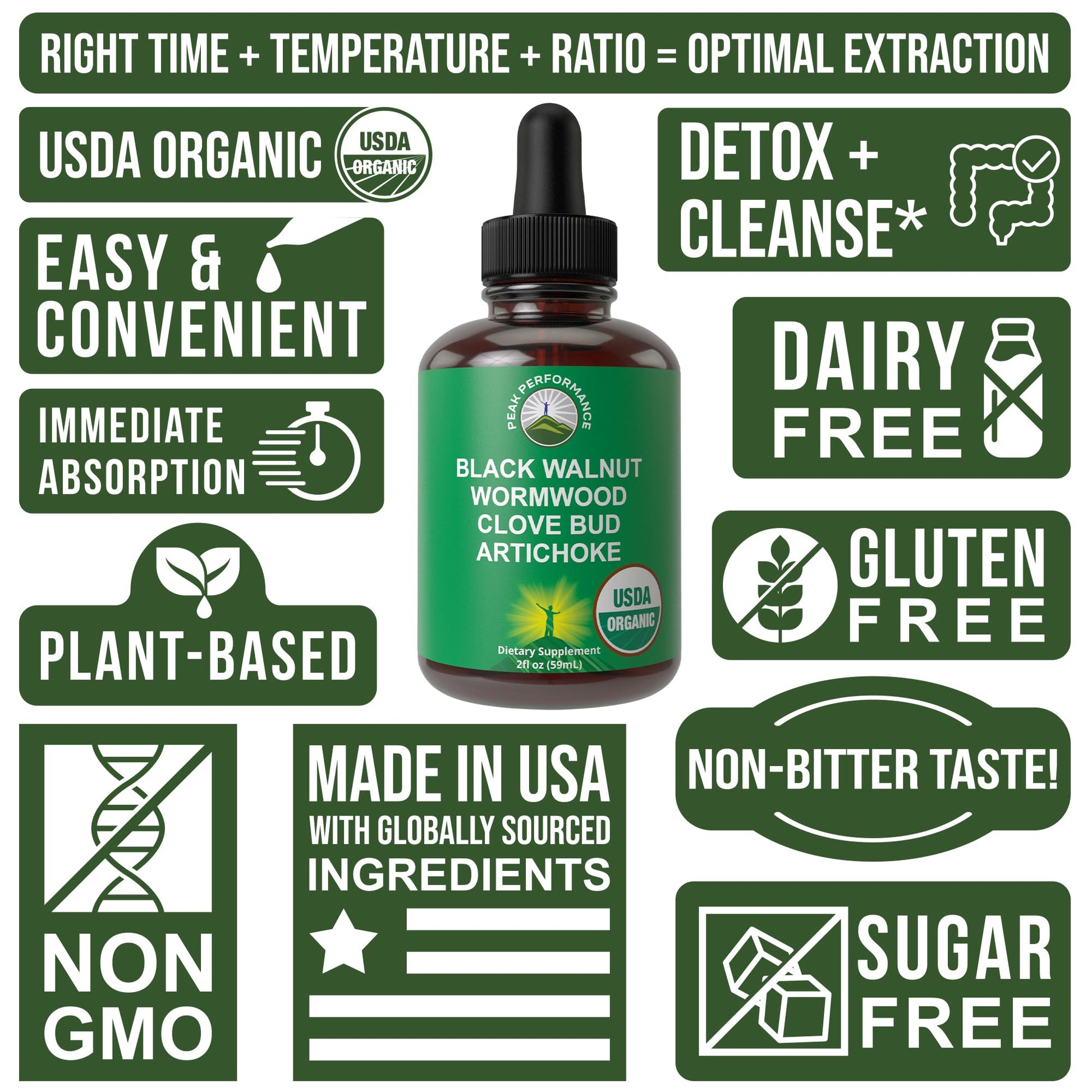 USDA Organic Wormwood Black Walnut Clove Drops Cleanse for Humans. Sugar Free Supplement for Intestinal Cleanse, Detox Support for Adults and Kids. with Artichoke and Clove Bud. Kosher, No GMOs - Maple Wellness Supplements