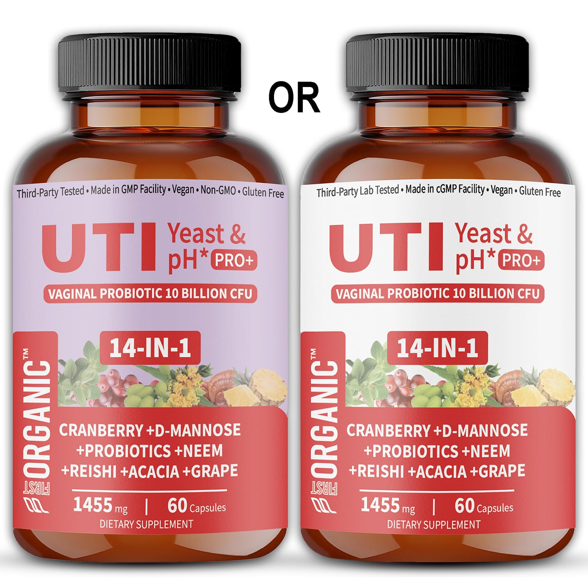 UTI Flora & Odor Pro+ & UTI Yeast & pH Pro+ | Pack of 2 | Vaginal Probiotics for Feminine Hydration & Freshness Support | Third-party Tested, cGMP Facility, Vegan, Non-GMO, Gluten-Free | 60+60 Caps - Maple Wellness Supplements