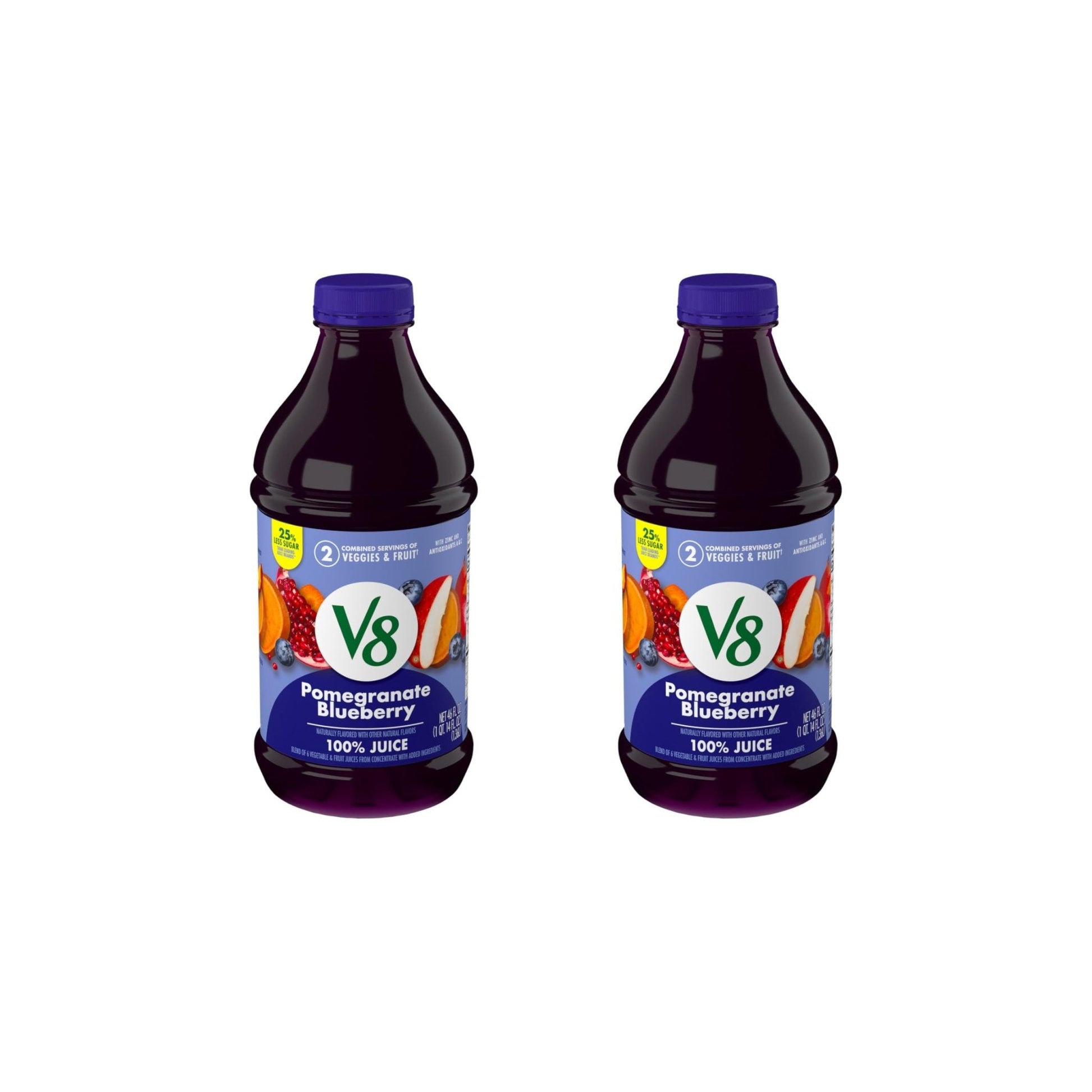 V8 Blends 100% Juice Pomegranate Blueberry Juice, Fruit and Vegetable Juice Blend, 46 Fl Oz Bottle (Pack of 2) - Maple Wellness Supplements