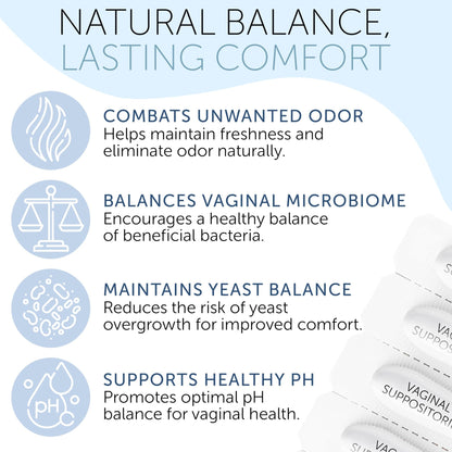 Vaginal Probiotics for Women | Boric Acid For Women | pH Balance for Women | Yeast Infection Care | Natural Defense Against Fishy Odor, Burning and Excess Discharge | 12 Vaginal Suppositories - Maple Wellness Supplements
