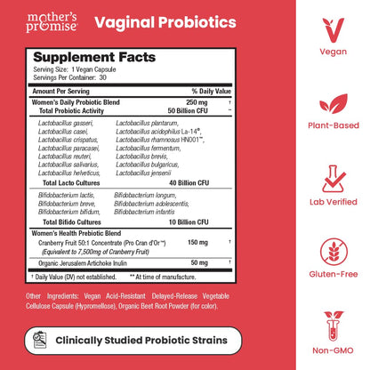 Vaginal Probiotics for Women pH Balance | 50 Billion CFU Womens Probiotic + Cranberry Pills for Vaginal Health, Healthy Odor, Yeast, Urinary Tract | Vegan Women's Probiotics and Prebiotics Supplement - Maple Wellness Supplements