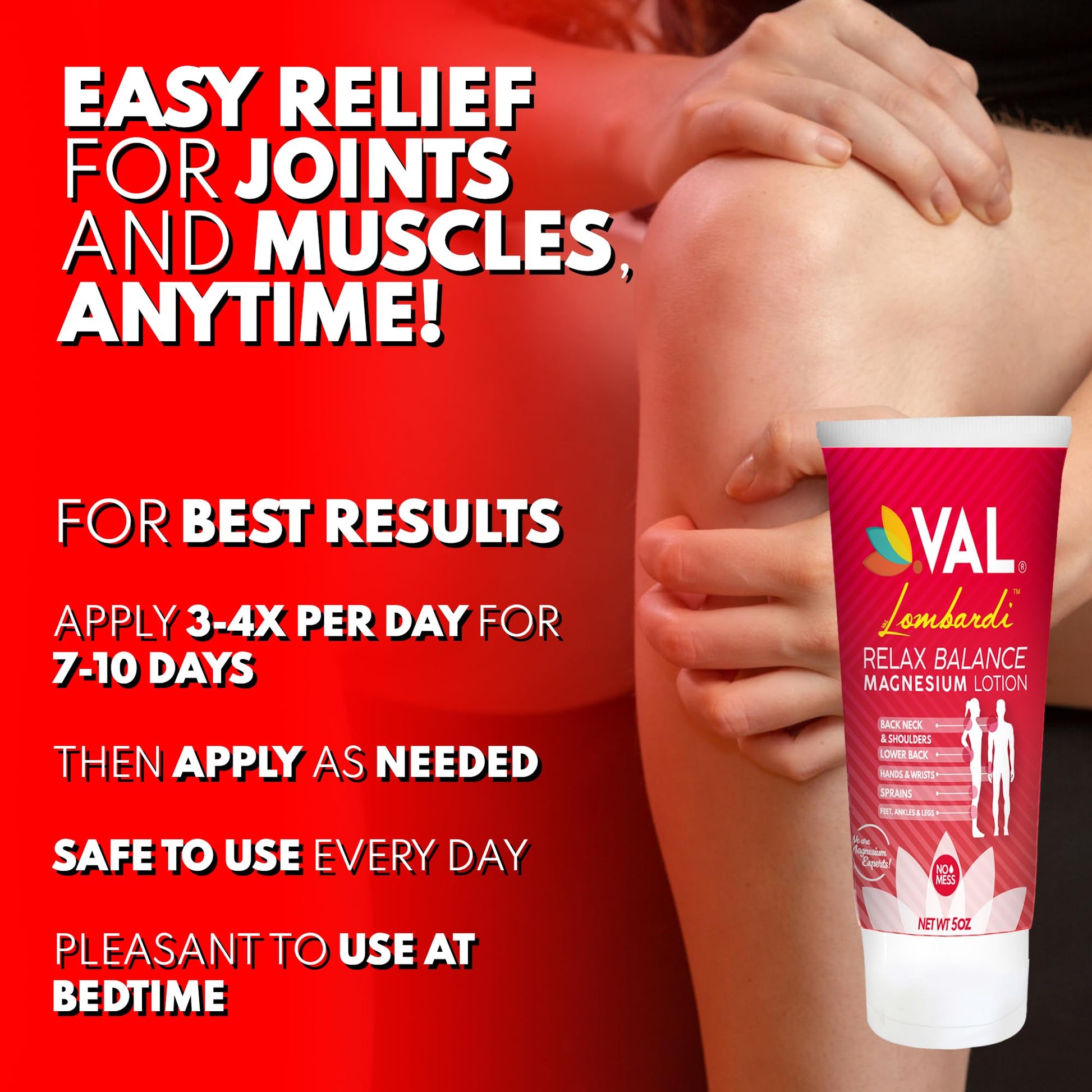 VAL Lombardi Relax Balance Magnesium Lotion | Arnica, Camphor & Menthol | Fast Relief for Joints, Muscles, Back, Shoulders, Feet | Non-Greasy | 5oz - Maple Wellness Supplements