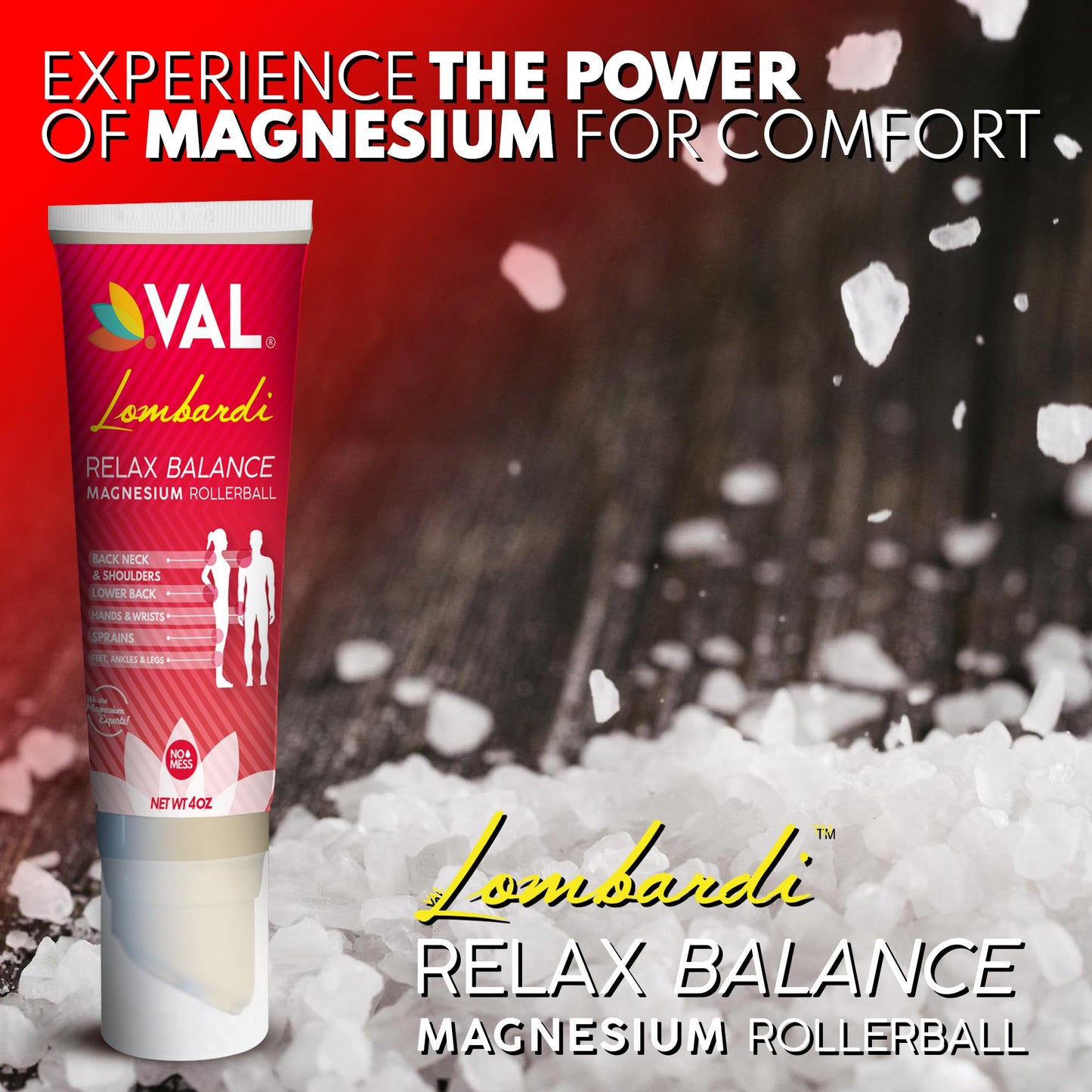 VAL Lombardi Relax Balance Magnesium Rollerball | Zechstein Magnesium + Herbal Extracts | Joint & Muscle Relief for Neck, Back, Legs | No Mess, Non-Greasy | 4oz - Maple Wellness Supplements