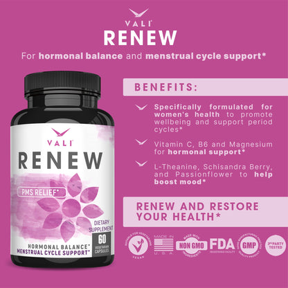 VALI Renew PMS Relief Supplement. Women’s Menstrual Cycle Support. Herbal Formula - Maple Wellness Supplements