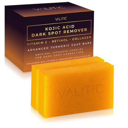 VALITIC Kojic Acid Dark Spot Remover Soap Bars with Vitamin C, Retinol, Collagen, Turmeric - Maple Wellness Supplements