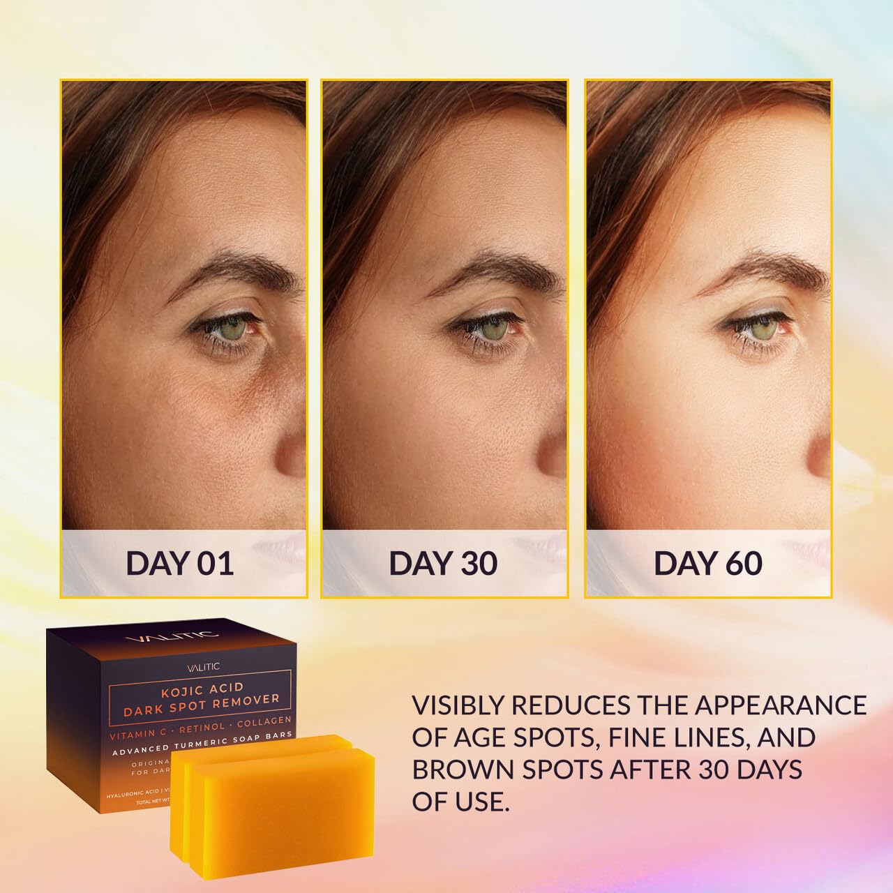 VALITIC Kojic Acid Dark Spot Remover Soap Bars with Vitamin C, Retinol, Collagen, Turmeric - Maple Wellness Supplements
