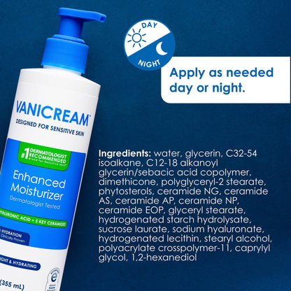 Vanicream Enhanced Moisturizer, 12 fl oz, Formulated without Common Irritants, Body Moisturizer, All-Day Hydration with Hyaluronic Acid - Maple Wellness Supplements