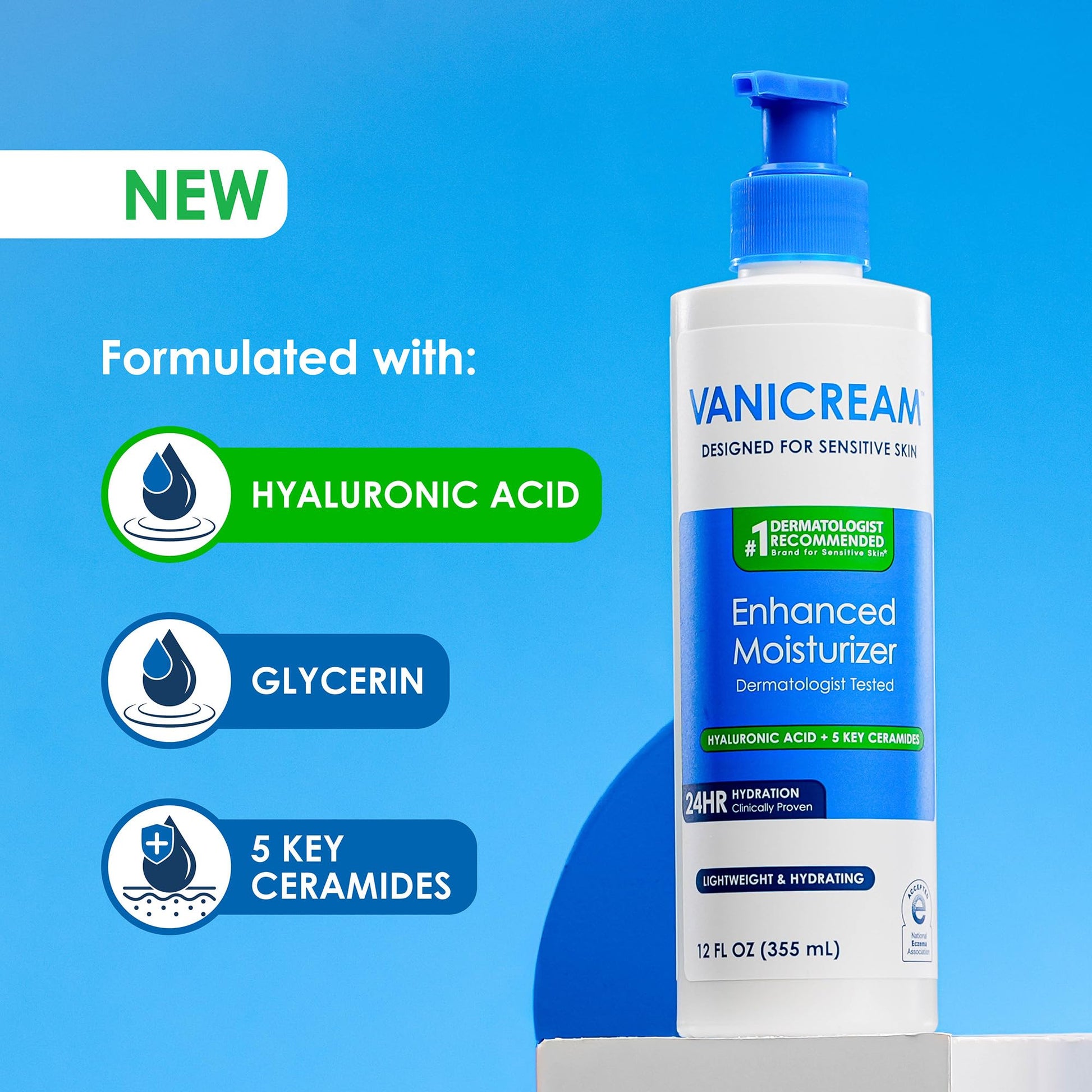 Vanicream Enhanced Moisturizer, 12 fl oz, Formulated without Common Irritants, Body Moisturizer, All-Day Hydration with Hyaluronic Acid - Maple Wellness Supplements