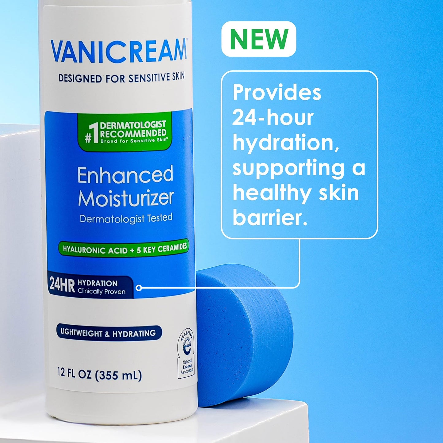 Vanicream Enhanced Moisturizer, 12 fl oz, Formulated without Common Irritants, Body Moisturizer, All-Day Hydration with Hyaluronic Acid - Maple Wellness Supplements