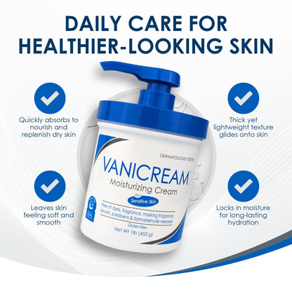 Vanicream Moisturizing Skin Cream with Pump Dispenser - 16 fl oz (1 lb) - Moisturizer Formulated - Maple Wellness Supplements