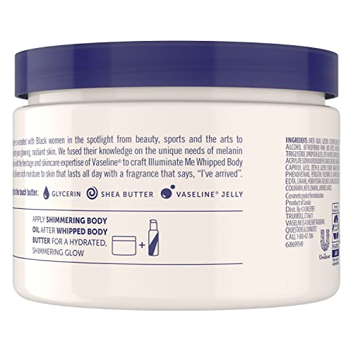 Vaseline Illuminate Me Shea Butter Whipped Body Butter for Melanin Rich Skin Provides 24 Hour Moisturization for Dry Skin 11 oz - Maple Wellness Supplements
