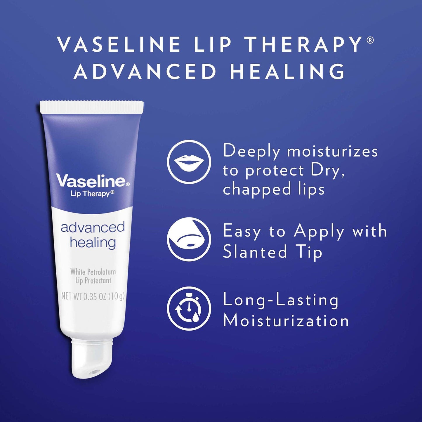 Vaseline Lip Therapy Advanced Healing 3-Pack – White Petroleum Moisturizing Lip Balm for Extremely Dry Lips, 0.35 Oz Ea - Maple Wellness Supplements