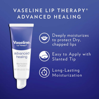 Vaseline Lip Therapy Advanced Healing 3-Pack – White Petroleum Moisturizing Lip Balm for Extremely Dry Lips, 0.35 Oz Ea - Maple Wellness Supplements