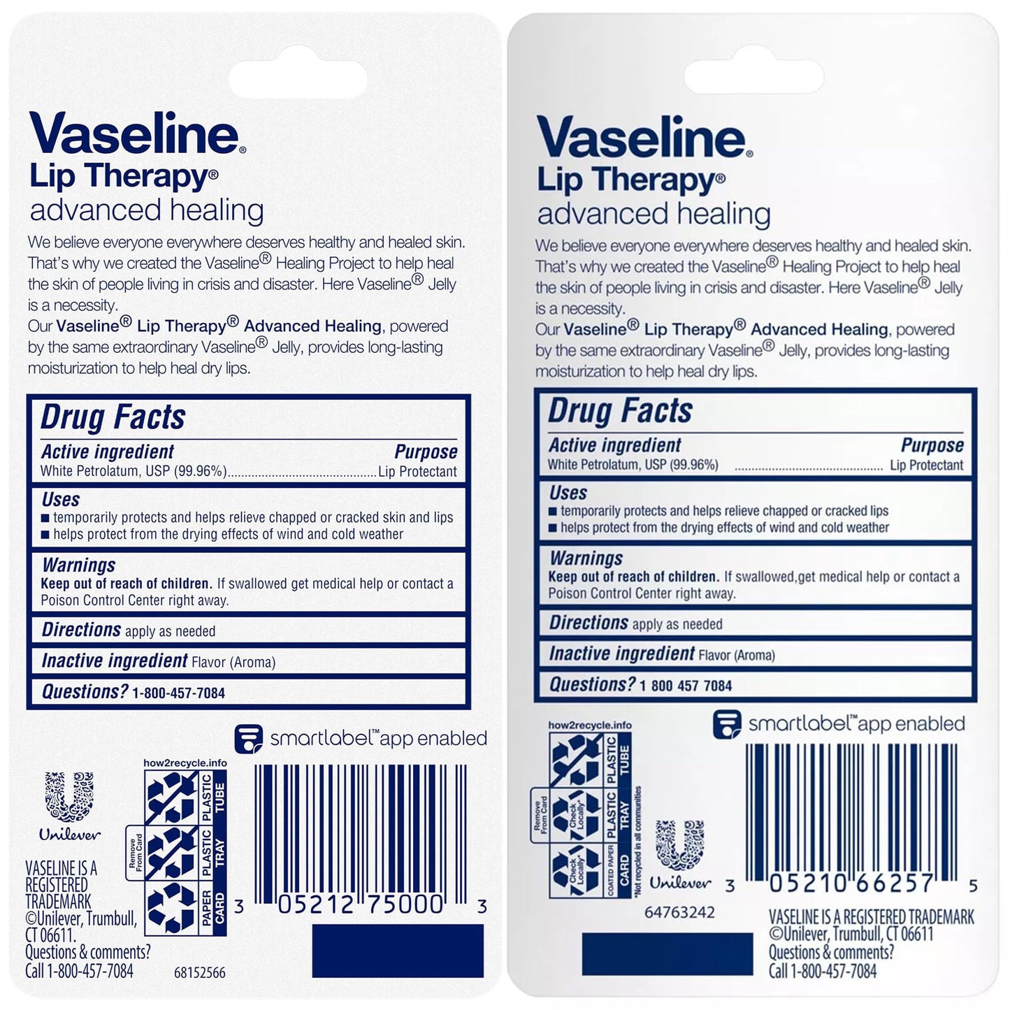 Vaseline Lip Therapy Advanced Healing 3-Pack – White Petroleum Moisturizing Lip Balm for Extremely Dry Lips, 0.35 Oz Ea - Maple Wellness Supplements