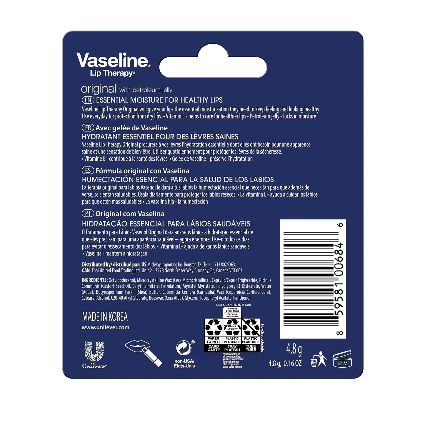Vaseline Lip Therapy Care Original, Fast-Acting Nourishment, Ideal for Chapped, Dry, Cracked, or Damaged Lips - Maple Wellness Supplements