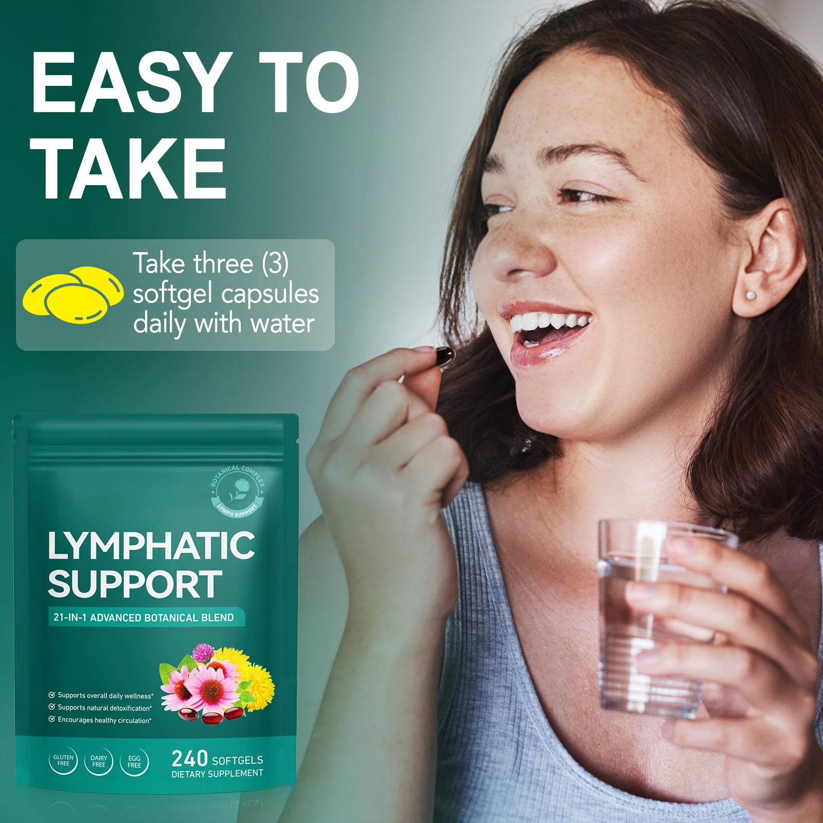 Vawcrn Lymphatic Drainage Supplement, 21-in-1 Advanced Botanical Complex, with Burdock Root, Dandelion, Supports Promotes Healthy Circulation & Circulation, 240 Softgels - Maple Wellness Supplements