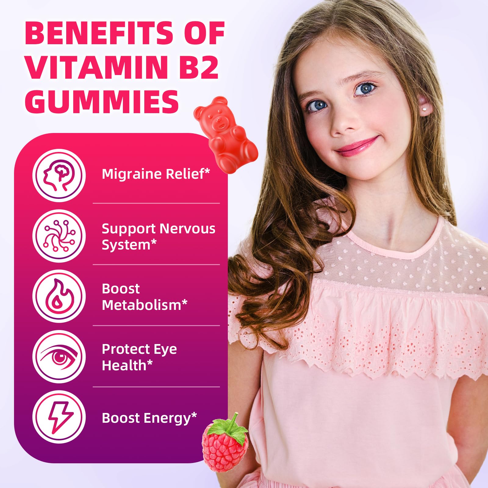 VCCHUYH Vitamin B2 Gummies for Kids & Adults, VIT B2 Riboflavin 400mg Supplement with Magnesium for Migraine Relief & Nervous System Support, Non-GMO, - Maple Wellness Supplements