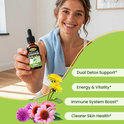 Vccvaa Lymph & Liver Cleanse - 20-in-1 Lymphatic Drainage & Liver Detox Supplement with Milk Thistle, Echinacea, Fucoxanthin - 60mL Liquid Formula for Immune & Digestive Support - Maple Wellness Supplements