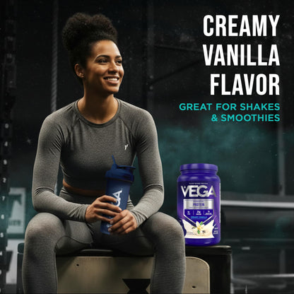 Vega Essential Protein – 25g Plant Based Protein Powder, Creamy Vanilla, Vegan for a Dairy-Free Vanilla Shake – Large Tub, 32.5oz (20 Servings) - Maple Wellness Supplements