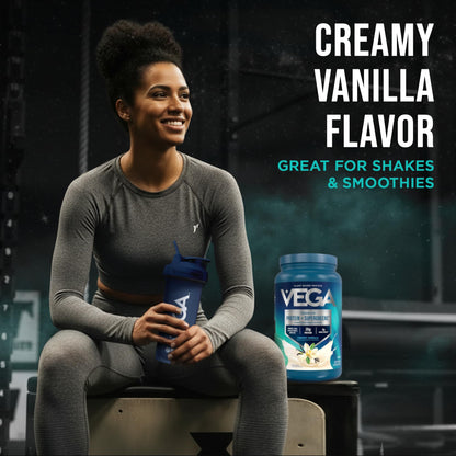 Vega Premium Protein + Supergreens, Creamy Vanilla – 20g Vegan Protein, Dairy & Gluten Free, 26.9 oz (25 Servings) - Maple Wellness Supplements