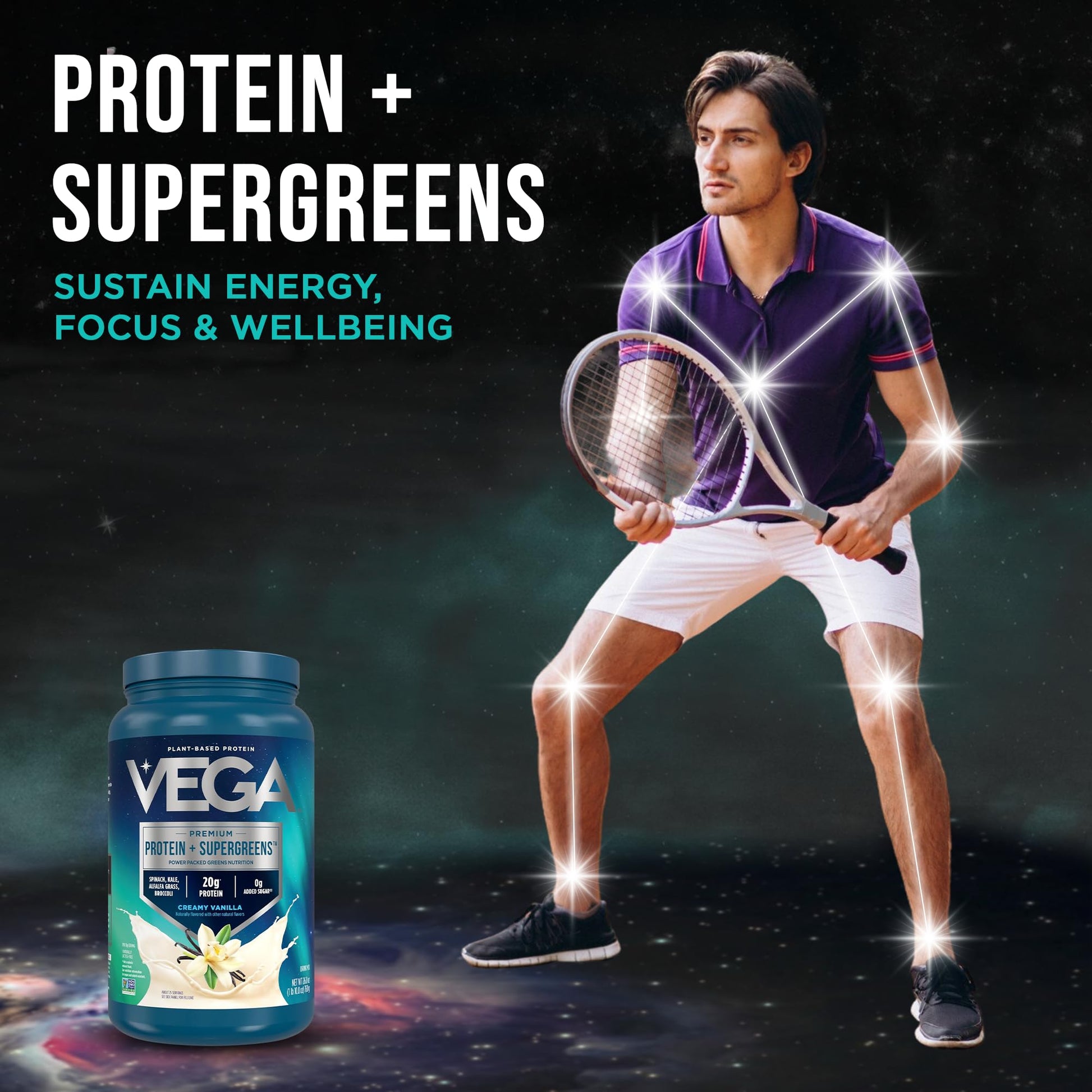 Vega Premium Protein + Supergreens, Creamy Vanilla – 20g Vegan Protein, Dairy & Gluten Free, 26.9 oz (25 Servings) - Maple Wellness Supplements