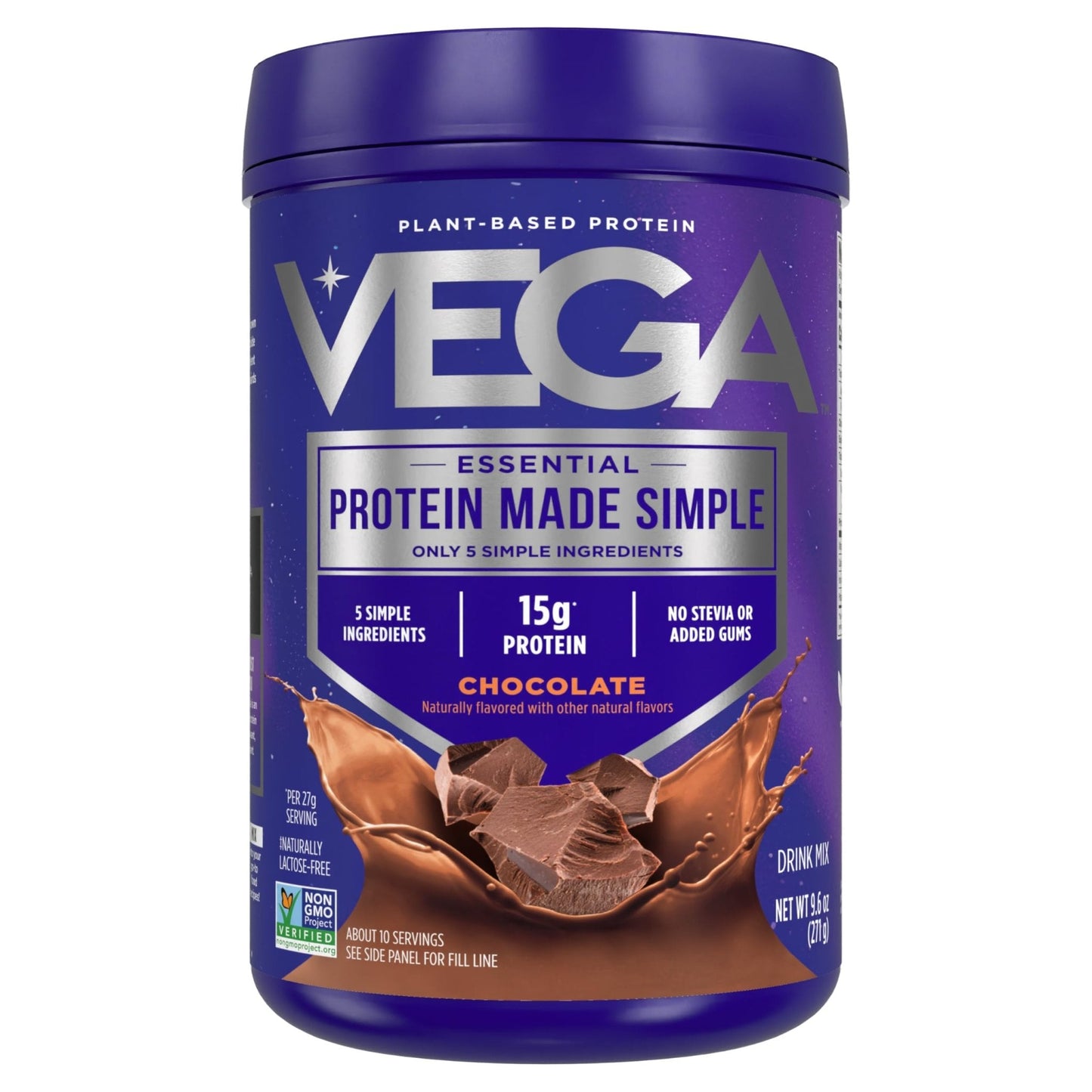 Vega Protein Made Simple - 15g Plant-Based Pea Protein, Chocolate, 10 Servings, Stevia Free, No Artificial Sweeteners or Gums, Non-GMO, Gluten Free, Dairy Free, 9.6oz (Packaging May Vary) - Maple Wellness Supplements