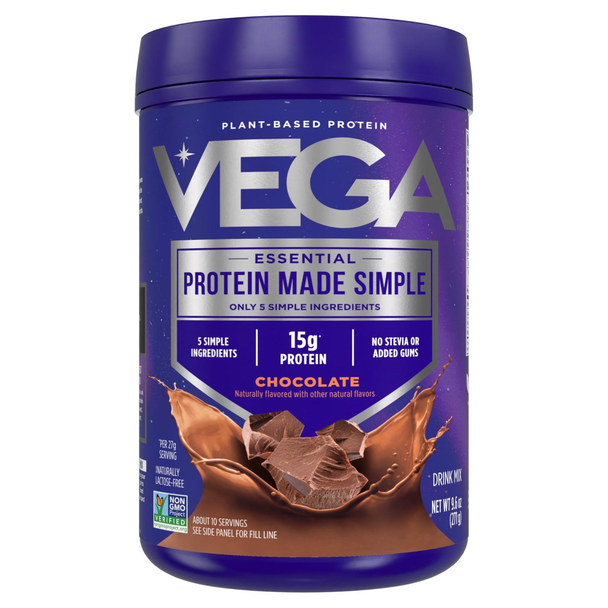 Vega Protein Made Simple - 15g Plant-Based Pea Protein, Chocolate, 10 Servings, Stevia Free, No Artificial Sweeteners or Gums, Non-GMO, Gluten Free, Dairy Free, 9.6oz (Packaging May Vary) - Maple Wellness Supplements