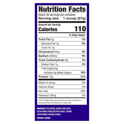 Vega Protein Made Simple - 15g Plant-Based Pea Protein, Chocolate, 39 Servings, Stevia Free, No Artificial Sweeteners or Gums, Non-GMO, Gluten Free, - Maple Wellness Supplements